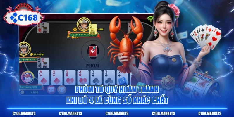 Phỏm tứ quý hoàn thành khi đủ 4 lá cùng số khác chất